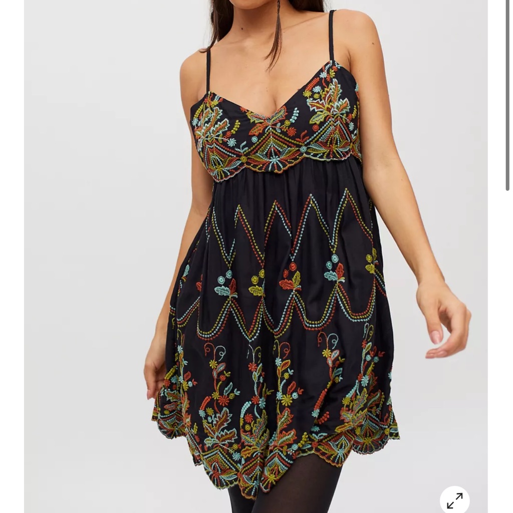 Urban Outfitters S Black Jamie Embroidered Babydoll Mini Dress